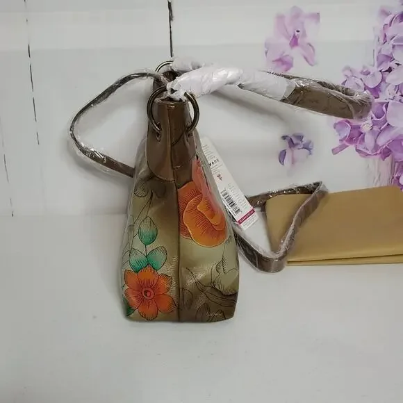 Anuschka Anna Butterfly Floral Paradise Hand Painted Leather Crossbody Bag